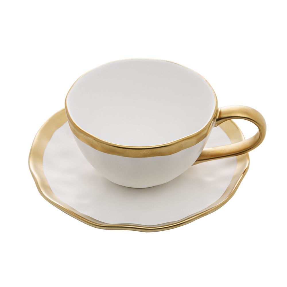 Jogo 6 Xícaras Chá Porcelana Dubai Branco e Dourado 200 ml Wolff